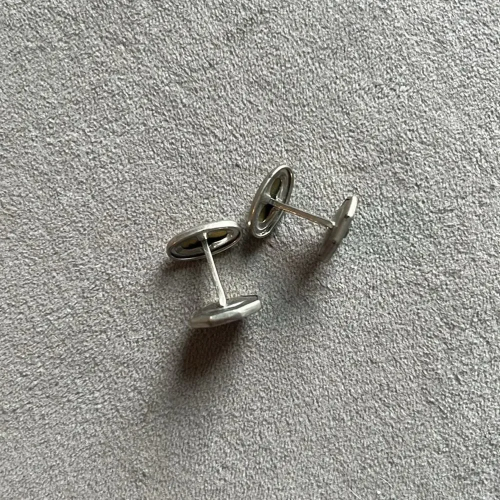 Vintage Silvertone and Black Enamel cuff links